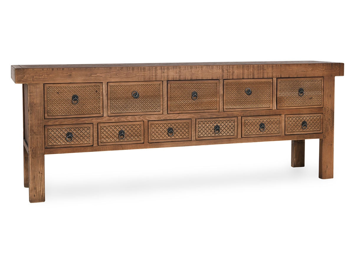 Lahey Mission Brown Solid Wood 11 Dwr Rectangle Console Table - Ornate Home