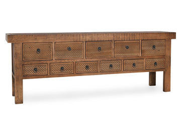 Lahey Mission Brown Solid Wood 11 Dwr Rectangle Console Table - Ornate Home