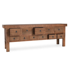 Lahey Mission Brown Solid Wood 11 Dwr Rectangle Console Table - Ornate Home
