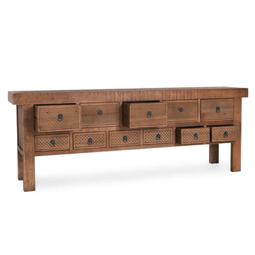 Lahey Mission Brown Solid Wood 11 Dwr Rectangle Console Table - Ornate Home