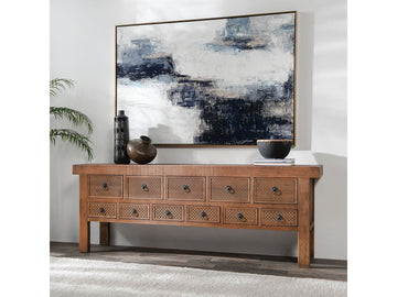 Lahey Mission Brown Solid Wood 11 Dwr Rectangle Console Table - Ornate Home
