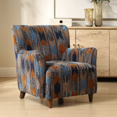 Lainey Blue/Brown/Orange Upholstered Ikat Armchair - Ornate Home