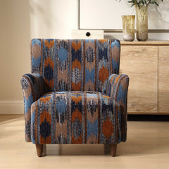 Lainey Blue/Brown/Orange Upholstered Ikat Armchair - Ornate Home