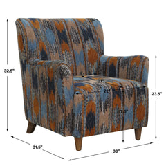 Lainey Blue/Brown/Orange Upholstered Ikat Armchair - Ornate Home