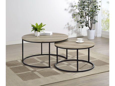 Lainey Distressed Pine 2-piece Round Nesting Coffee Table - Ornate Home