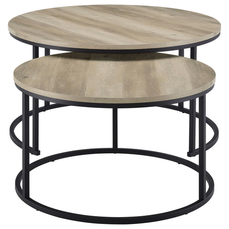 Lainey Distressed Pine 2-piece Round Nesting Coffee Table - Ornate Home