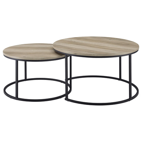 Lainey Distressed Pine 2-piece Round Nesting Coffee Table - Ornate Home