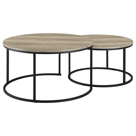 Lainey Distressed Pine 2-piece Round Nesting Coffee Table - Ornate Home