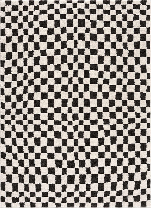 Lajos Black & White Checkered Plush Rug - Ornate Home