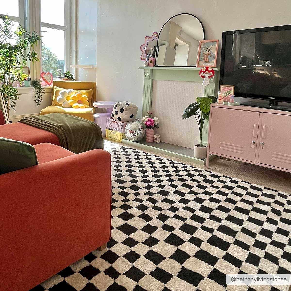 Lajos Black & White Checkered Plush Rug - Ornate Home