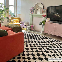 Lajos Black & White Checkered Plush Rug - Ornate Home