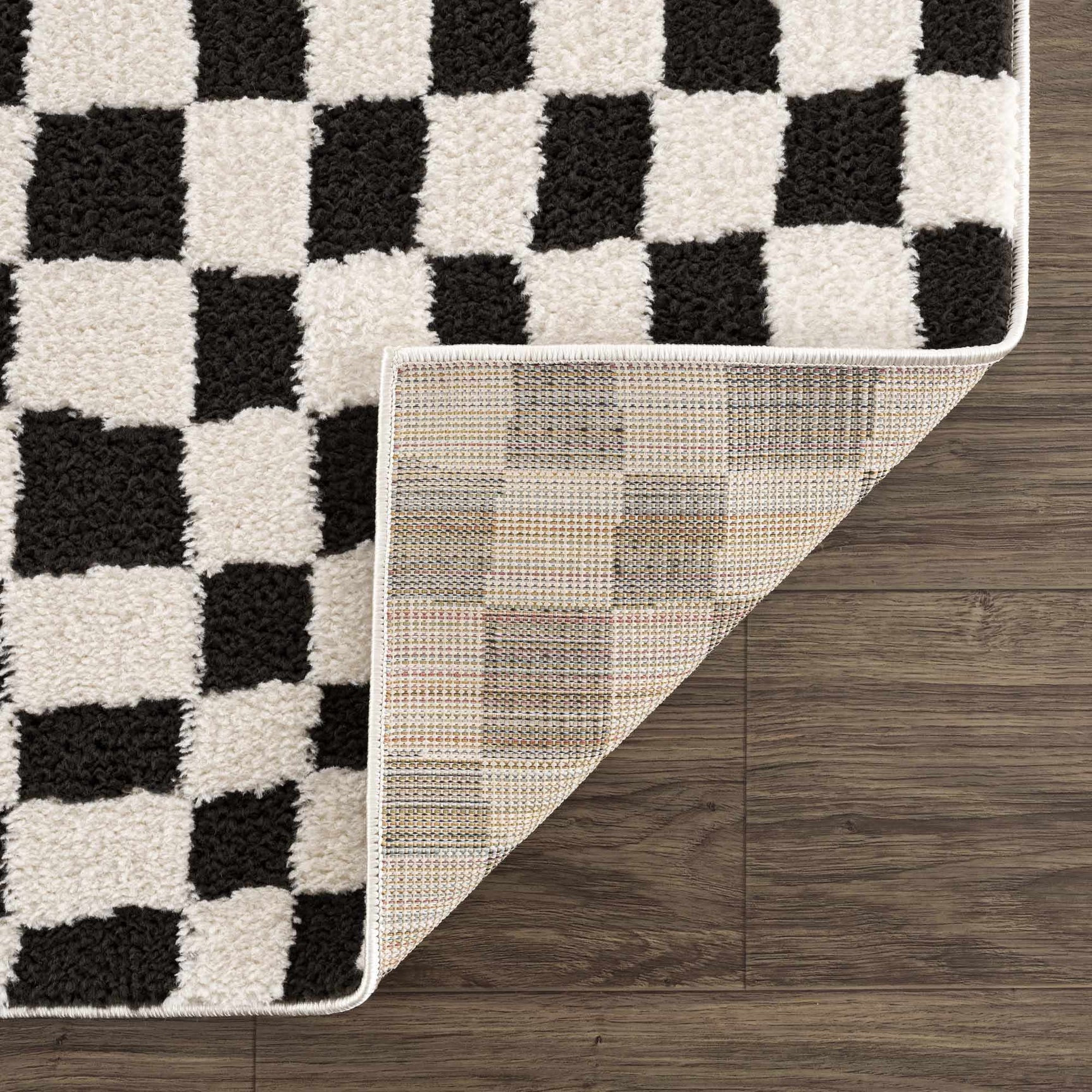 Lajos Black & White Checkered Plush Rug - Ornate Home