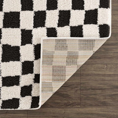 Lajos Black & White Checkered Plush Rug - Ornate Home