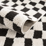 Lajos Black & White Checkered Plush Rug - Ornate Home