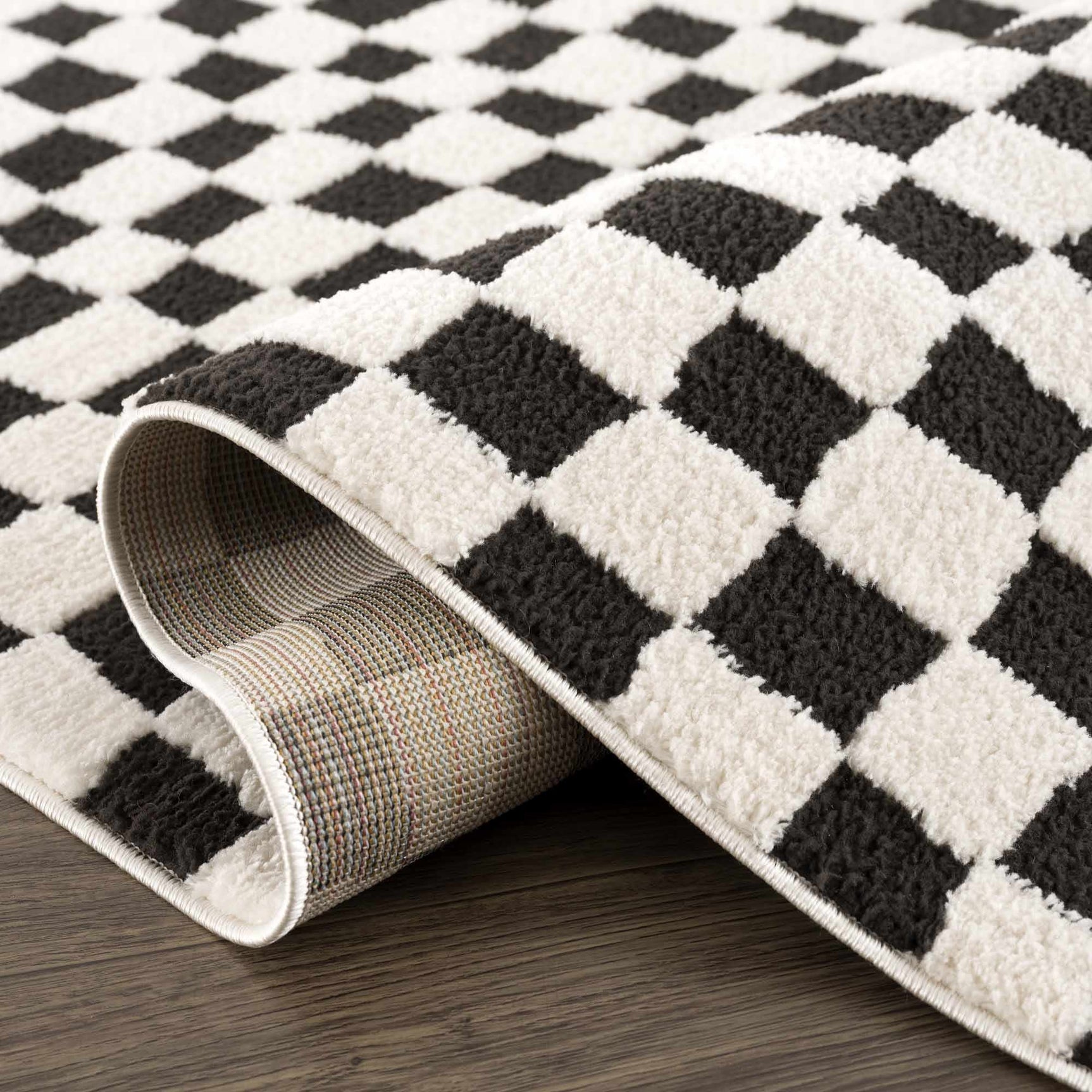 Lajos Black & White Checkered Plush Rug - Ornate Home