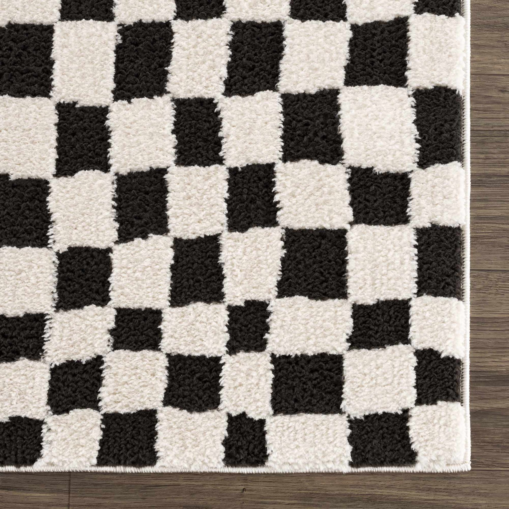Lajos Black & White Checkered Plush Rug - Ornate Home