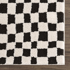 Lajos Black & White Checkered Plush Rug - Ornate Home