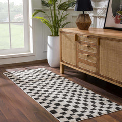 Lajos Black & White Checkered Plush Rug - Ornate Home