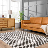 Lajos Black & White Checkered Plush Rug - Ornate Home