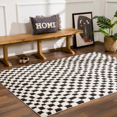 Lajos Black & White Checkered Plush Rug - Ornate Home