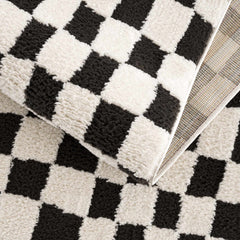 Lajos Black & White Checkered Plush Rug - Ornate Home