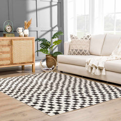 Lajos Black & White Checkered Plush Rug - Ornate Home