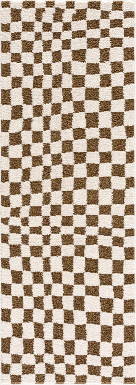 Lajos Brown Checkered Area Rug - Ornate Home