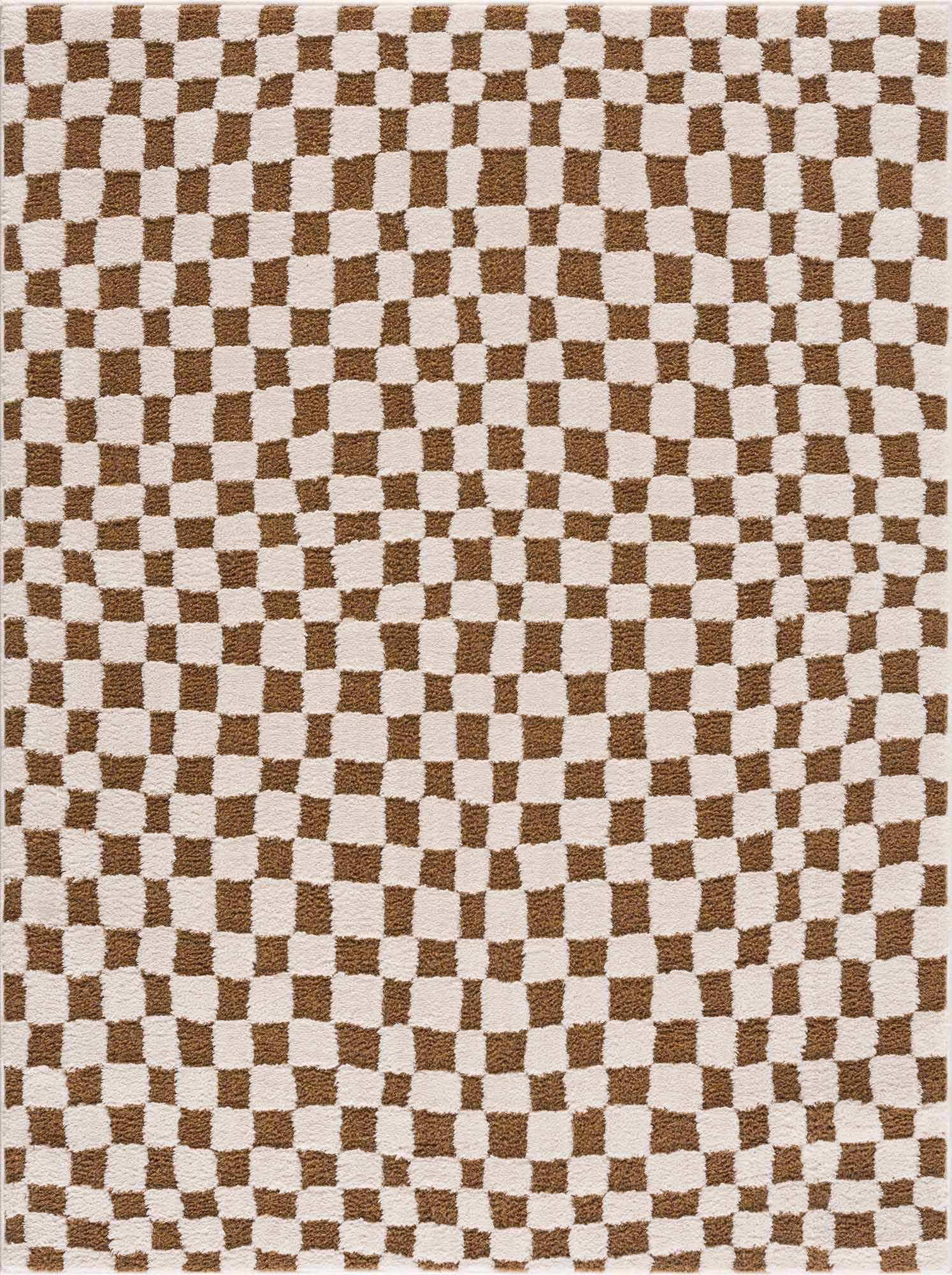 Lajos Brown Checkered Shag Rug - Clearance - Ornate Home
