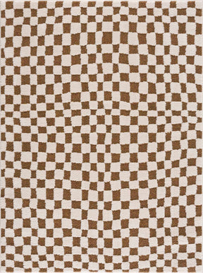 Lajos Brown Checkered Shag Rug - Clearance - Ornate Home