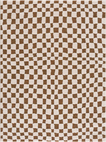 Lajos Brown Checkered Shag Rug - Clearance - Ornate Home