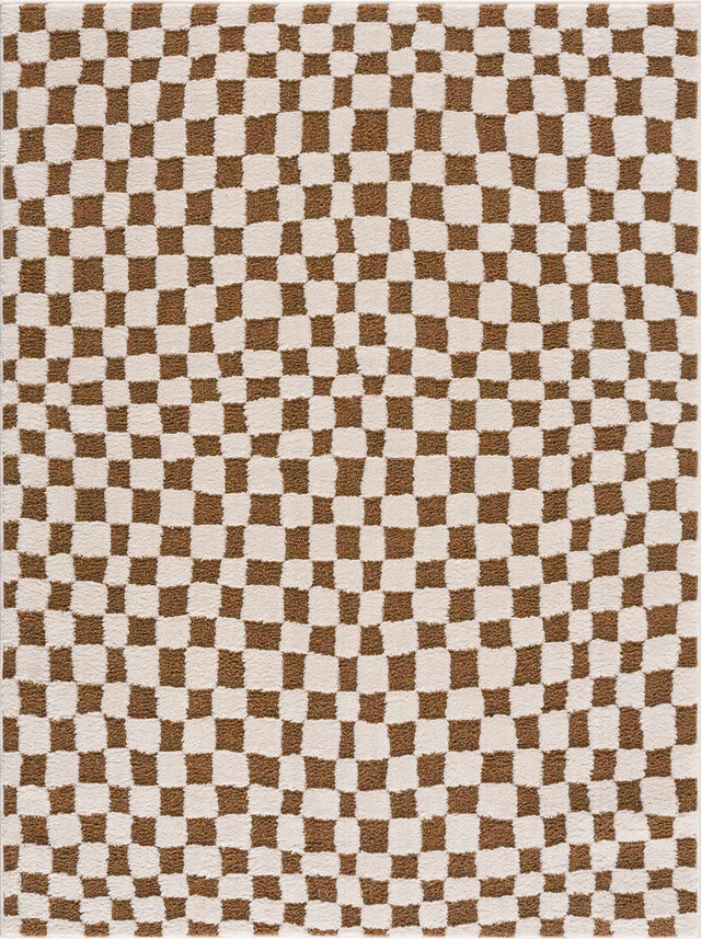 Lajos Brown Checkered Shag Rug - Clearance - Ornate Home
