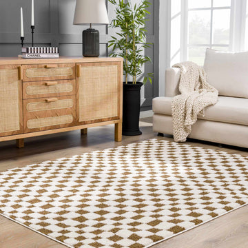 Lajos Brown Checkered Shag Rug - Clearance - Ornate Home