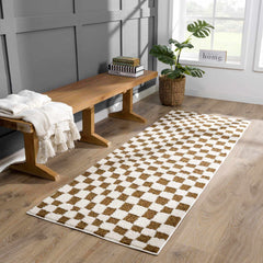 Lajos Brown Checkered Shag Rug - Clearance - Ornate Home