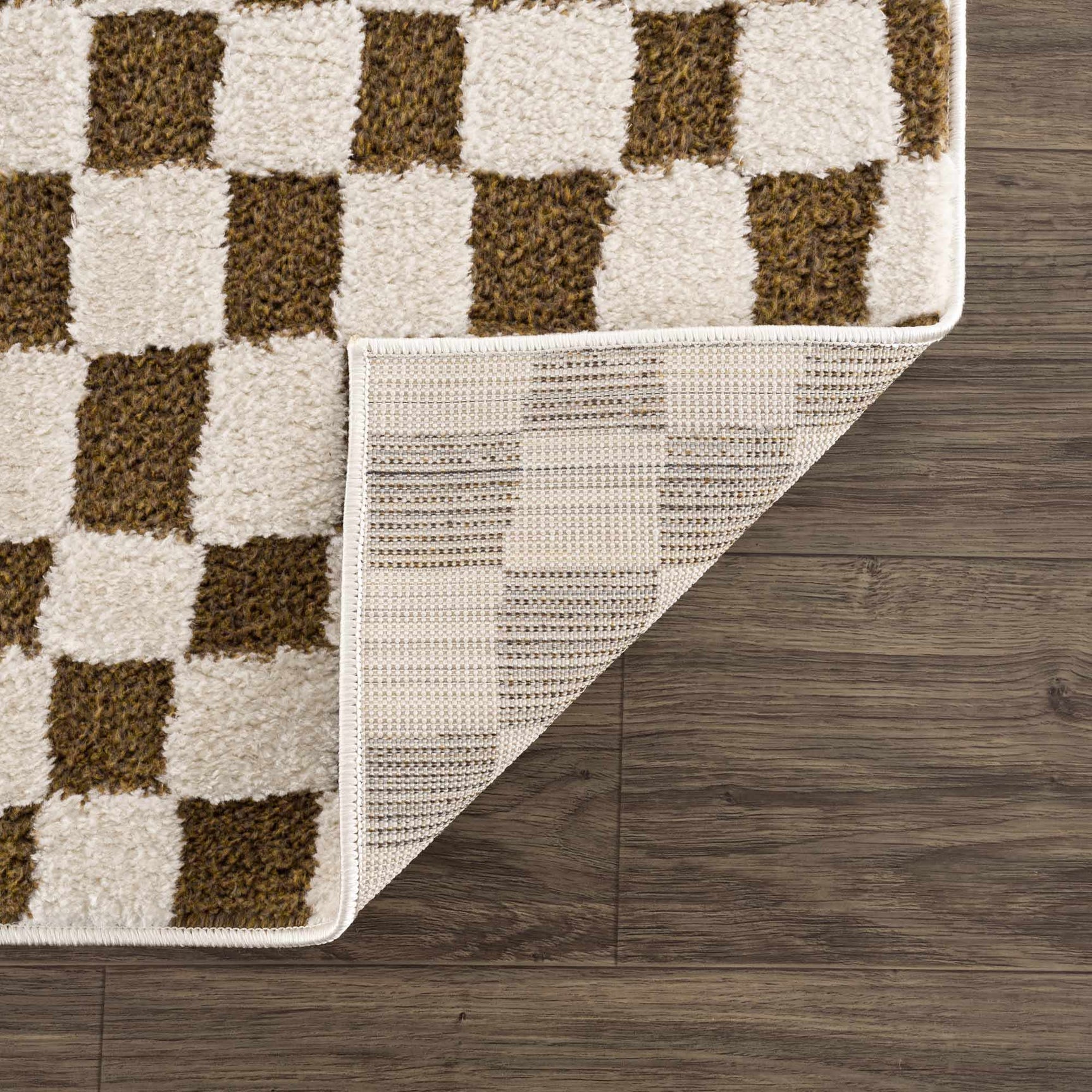 Lajos Brown Checkered Shag Rug - Clearance - Ornate Home