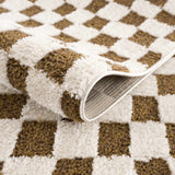 Lajos Brown Checkered Shag Rug - Clearance - Ornate Home
