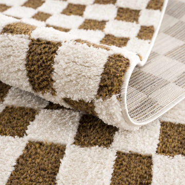 Lajos Brown Checkered Shag Rug - Clearance - Ornate Home
