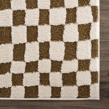 Lajos Brown Checkered Shag Rug - Clearance - Ornate Home