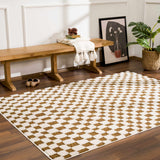 Lajos Brown Checkered Shag Rug - Clearance - Ornate Home