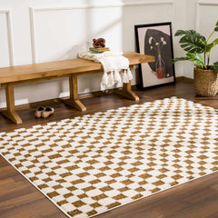 Lajos Brown Checkered Shag Rug - Clearance - Ornate Home