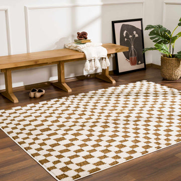Lajos Brown Checkered Shag Rug - Clearance - Ornate Home