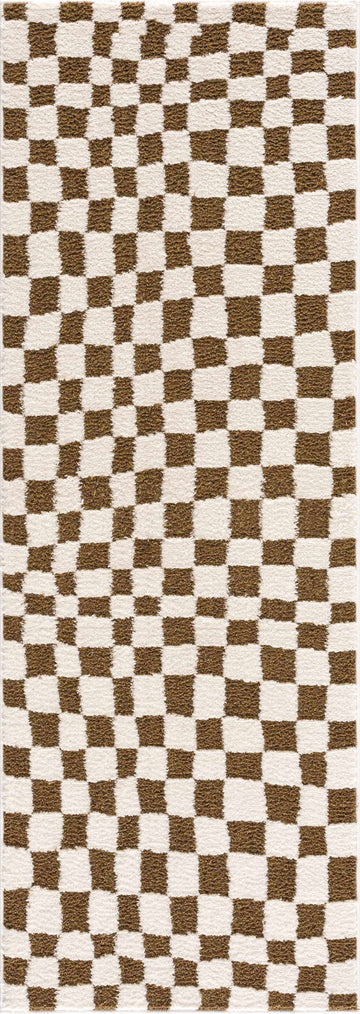 Lajos Brown Checkered Shag Rug - Clearance - Ornate Home