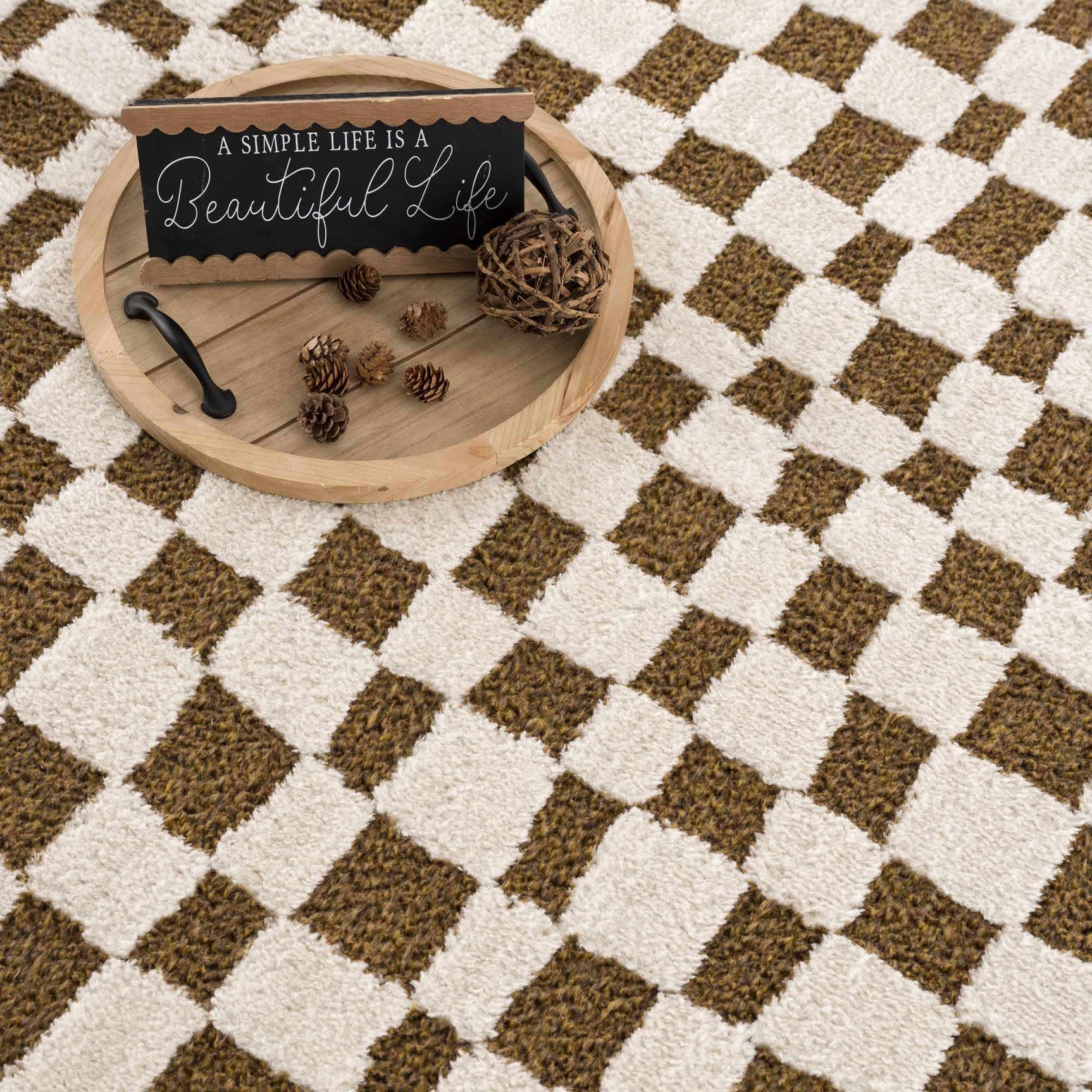 Lajos Brown Checkered Shag Rug - Clearance - Ornate Home