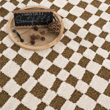 Lajos Brown Checkered Shag Rug - Clearance - Ornate Home