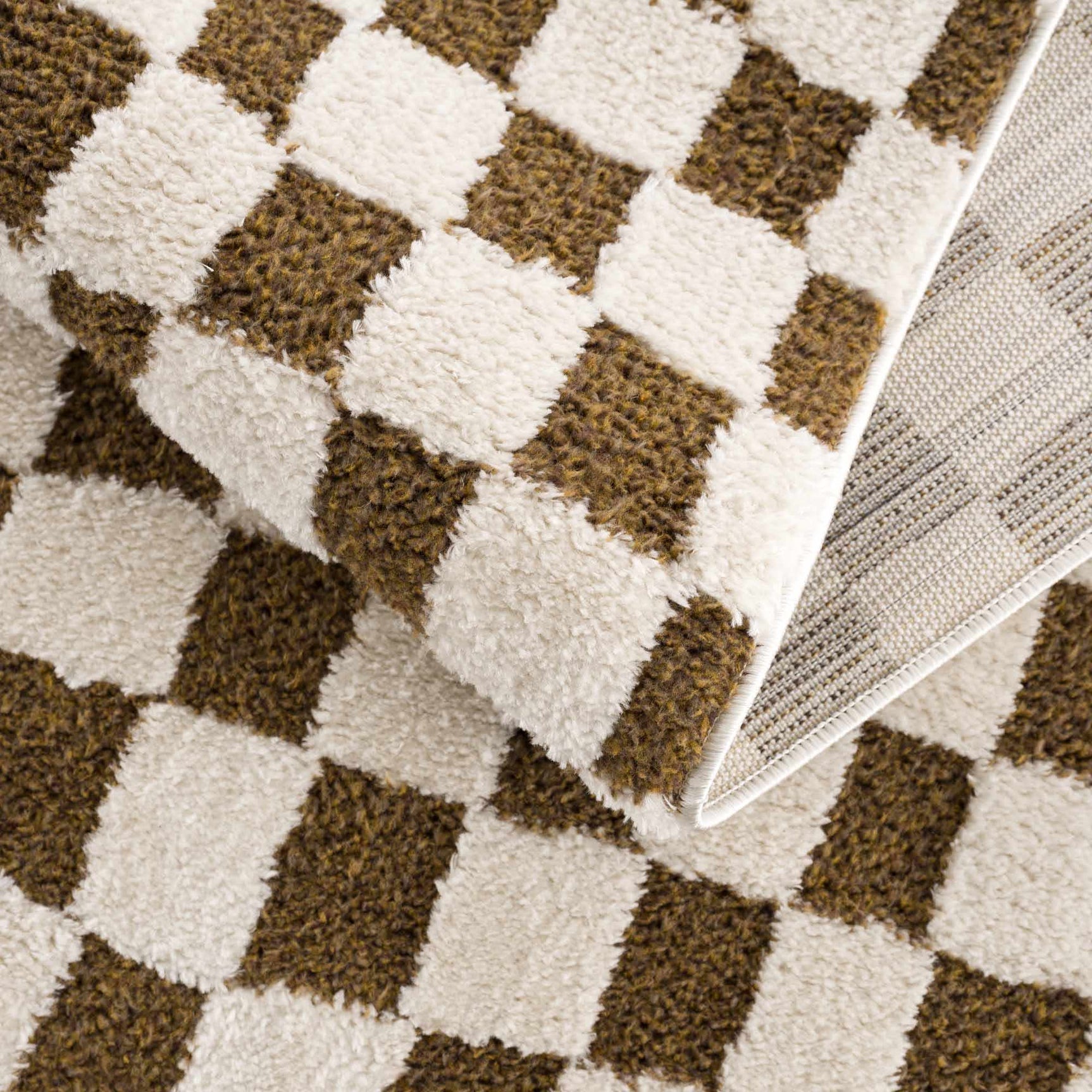 Lajos Brown Checkered Shag Rug - Clearance - Ornate Home