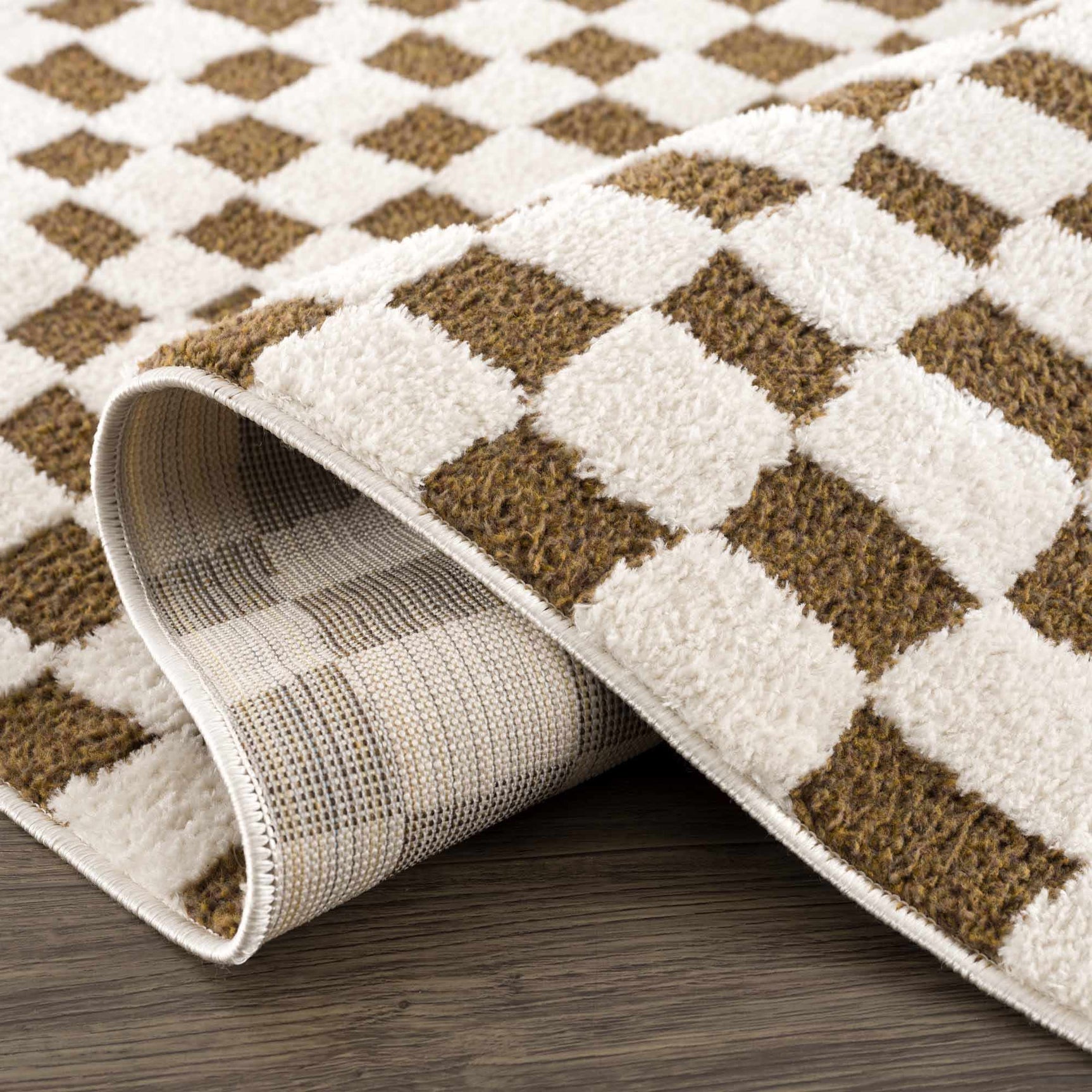Lajos Brown Checkered Shag Rug - Clearance - Ornate Home