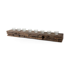 Lakara Brown Reclaimed Wood Eight Tealight Table Candle Holder