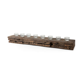 Lakara Brown Reclaimed Wood Eight Tealight Table Candle Holder - Ornate Home