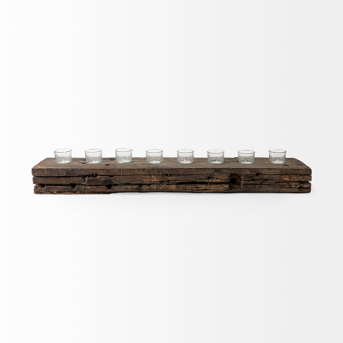 Lakara Brown Reclaimed Wood Eight Tealight Table Candle Holder - Ornate Home