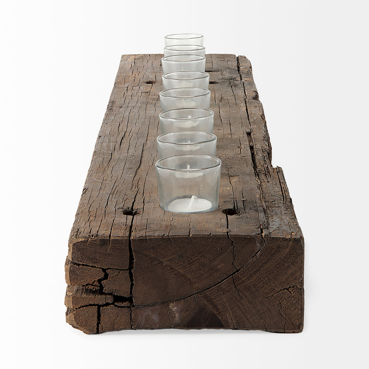 Lakara Brown Reclaimed Wood Eight Tealight Table Candle Holder - Ornate Home