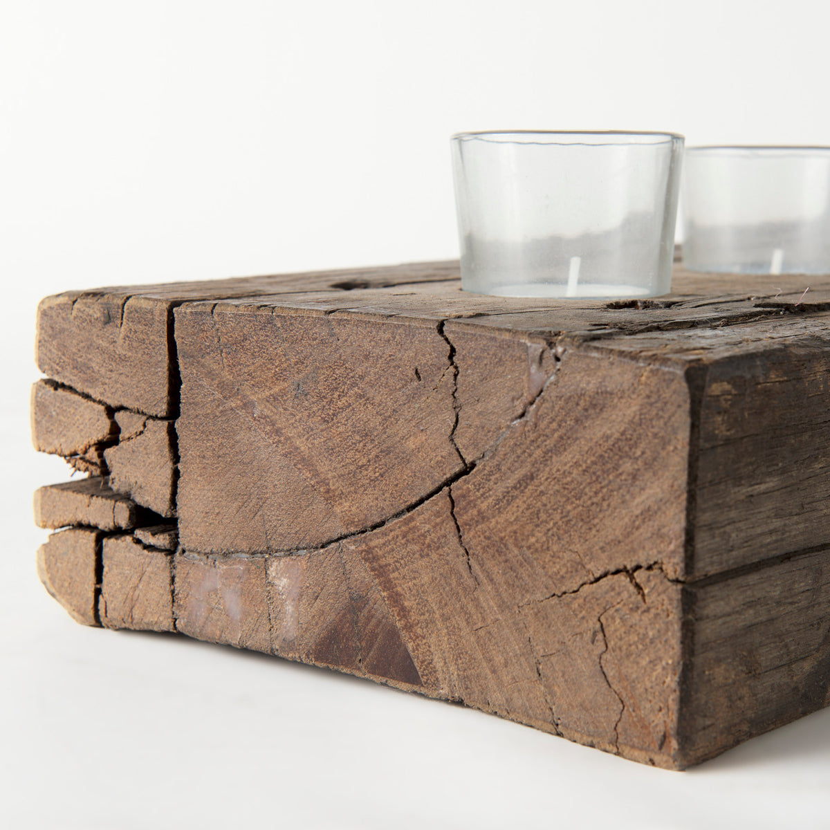 Lakara Brown Reclaimed Wood Eight Tealight Table Candle Holder - Ornate Home
